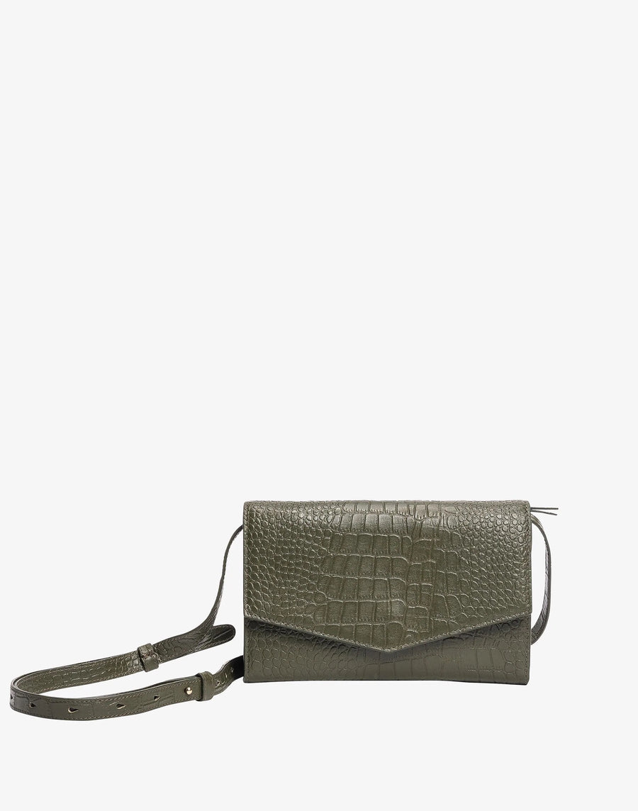 4-in-1 Envelope Convertible Belt Bag Olive Croc