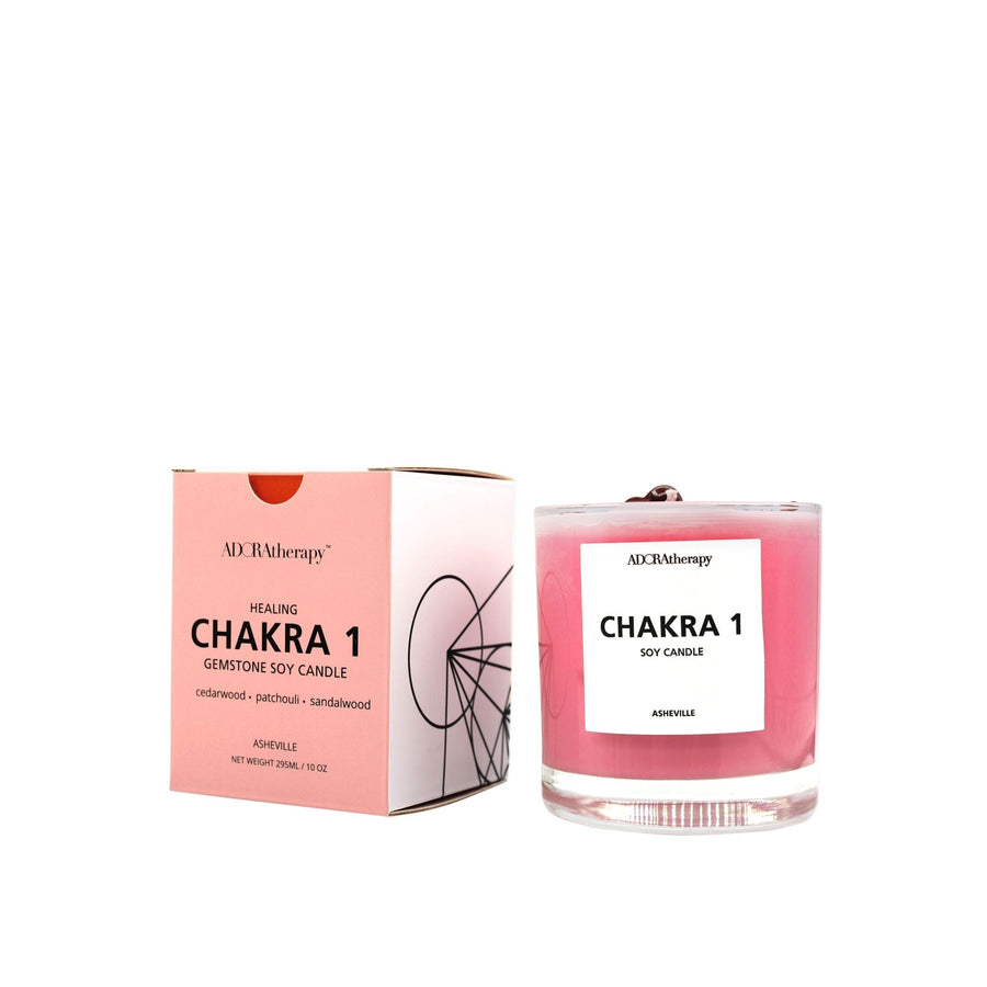 Chakra 1 Soy Candle with Red Jasper Gemstones