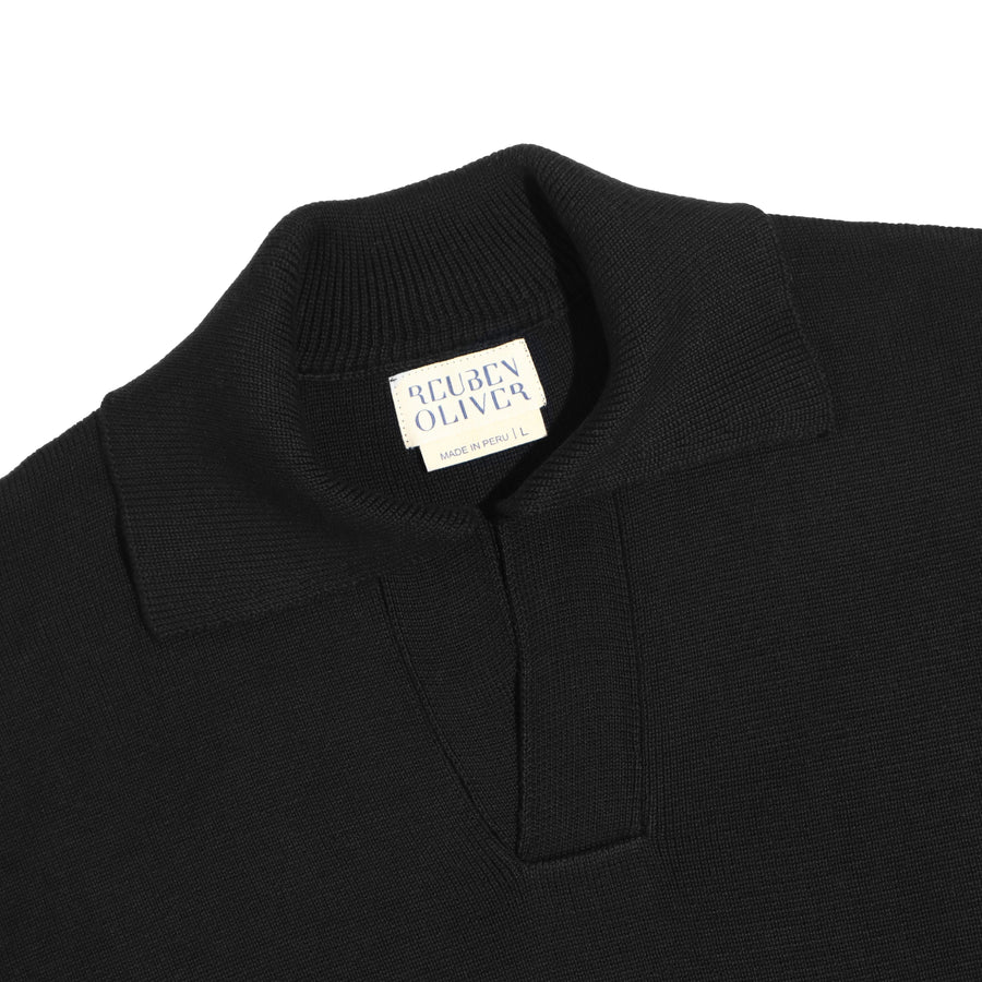 L/S Jersey Knit Tennis Collar - Black