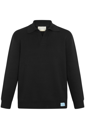 L/S Jersey Knit Tennis Collar - Black