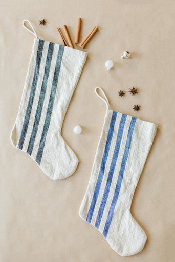 Holiday Stocking - Natural Woven Khadi Stripe
